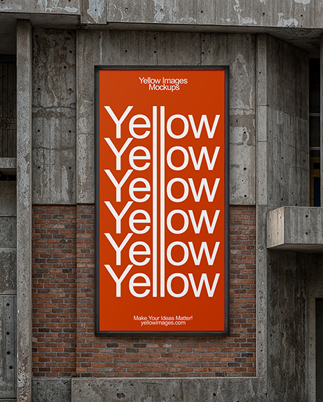 Vertical Billboard on a Brick and Concrete Wall Mockup