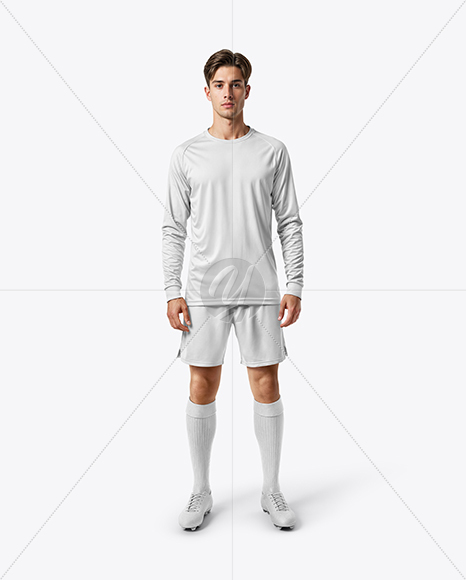 Man Wearing Long Sleeve Raglan Soccer Jersey and Shorts Mockup