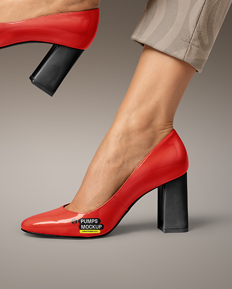 Block Heel Pumps on Woman's Legs Mockup