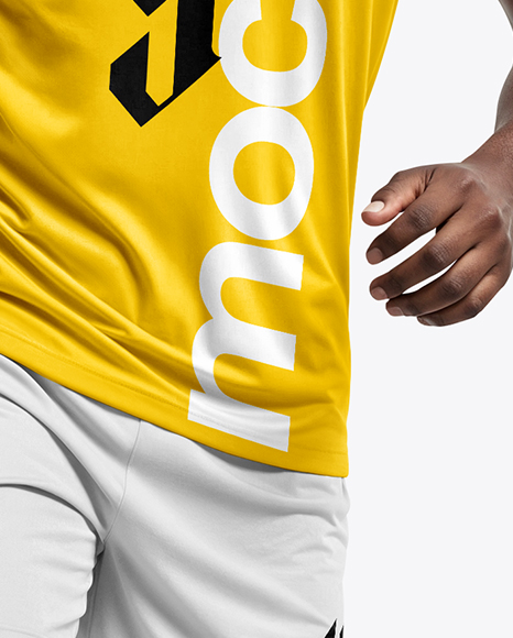 Afro-American Man Wearing Raglan Soccer Jersey and Shorts Mockup