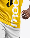 Afro-American Man Wearing Raglan Soccer Jersey and Shorts Mockup