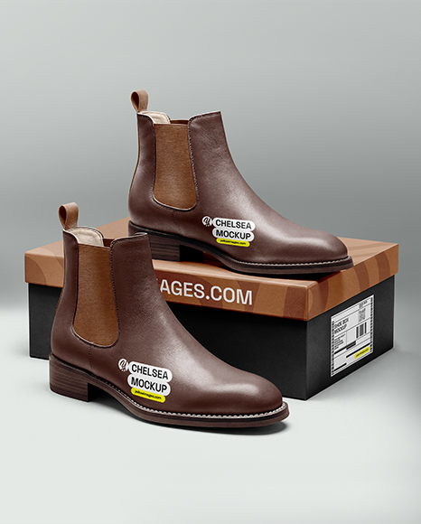 Pair of Chelsea Boots with Shoe Box Mockup