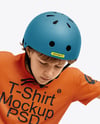 Boy Wearing T-Shirt and Shorts with Skateboard Mockup