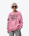 Smiling Elderly Woman Wearing Oversize Sweatshirt & Sweatpants Mockup
