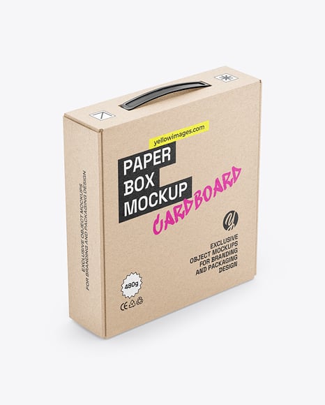 Kraft Paper Box with Plastic Handle Mockup