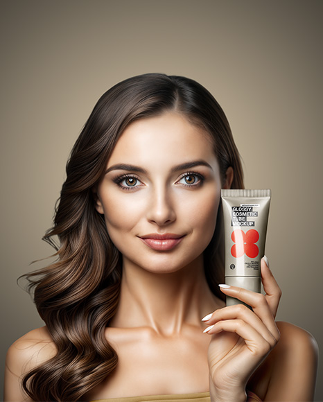 Woman Holding Glossy Cosmetic Tube in a Hand Mockup - Download+Psd+Mockup+Beauty+Cosmetic+Cream+Eye-+Face+Gel+...