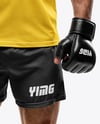 Male UFC Fighter Wearing Tight-Fit T-Shirt and Shorts Mockup