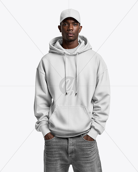 Black Man Wearing Hoodie and Baseball Cap Mockup