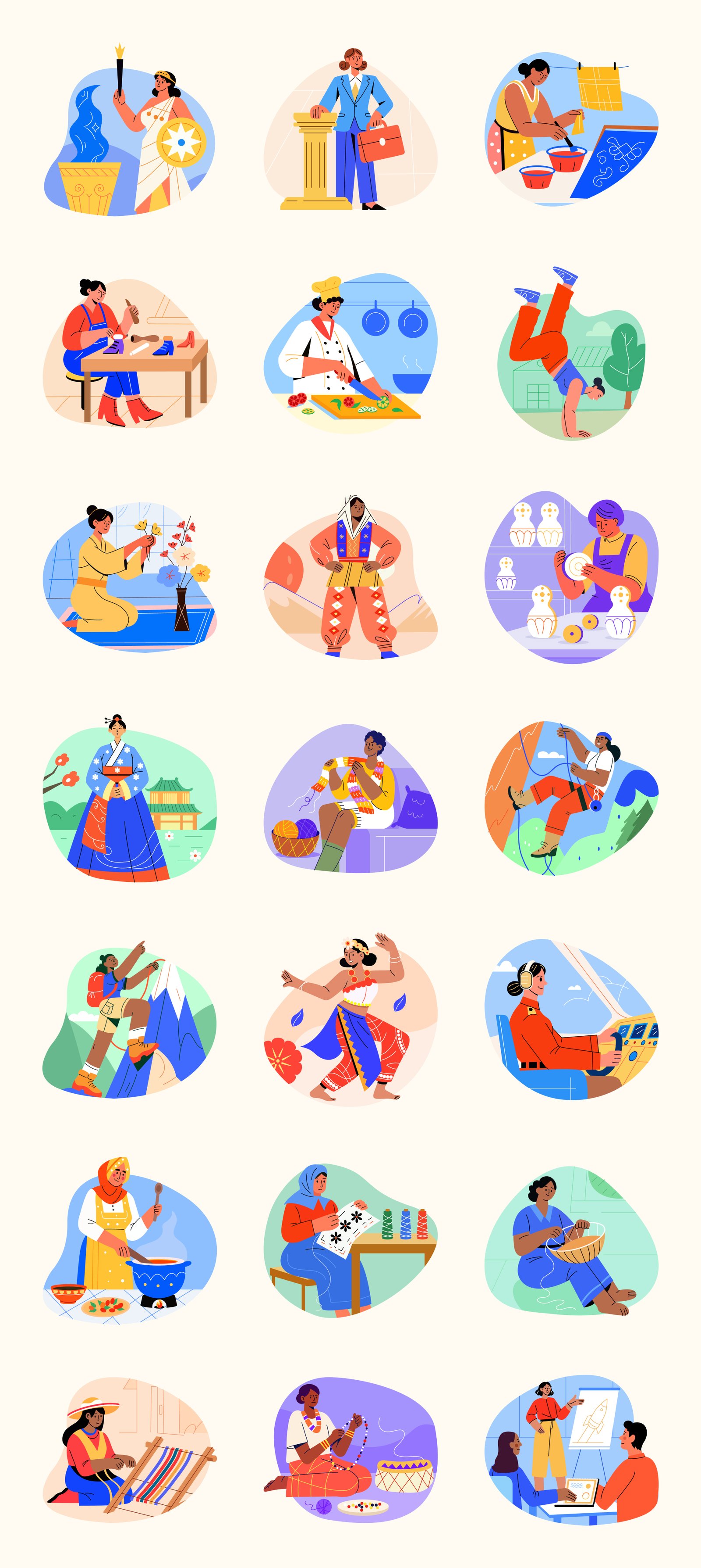 women ethnicities flat icons