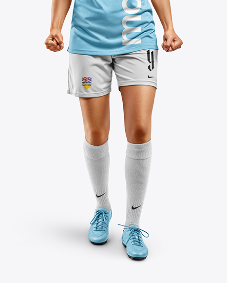 Female Soccer Player Wearing Jersey and Shorts Mockup