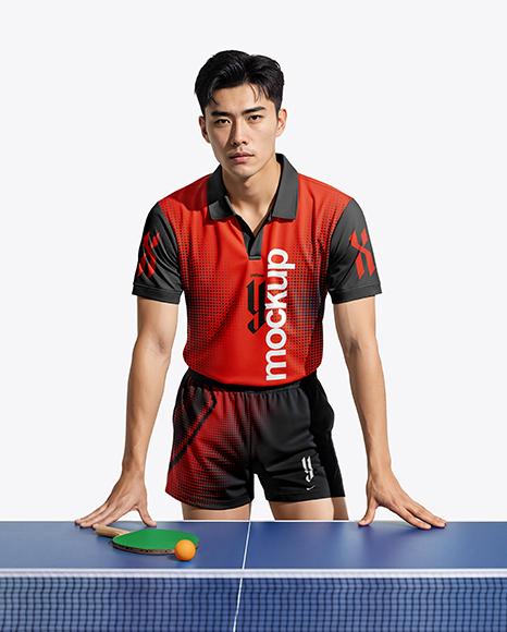 Man Wearing Table Tennis Uniform Mockup - Children's+Uniform+Mockup