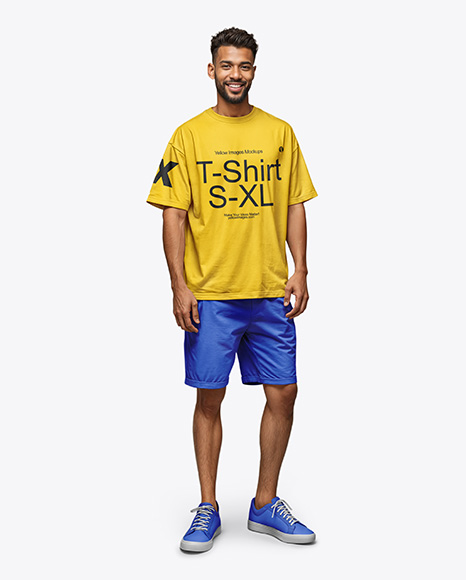 Young Tall Man Wearing T-shirt and Shorts Mockup - Boyfriend+Short+|+Lucky+Brand