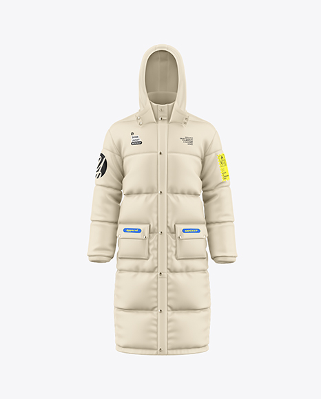 Men's Long Hooded Down Jacket Mockup - Front View