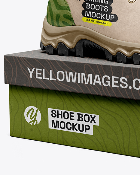 Pair of Hiking Boots on Shoe Box Mockup