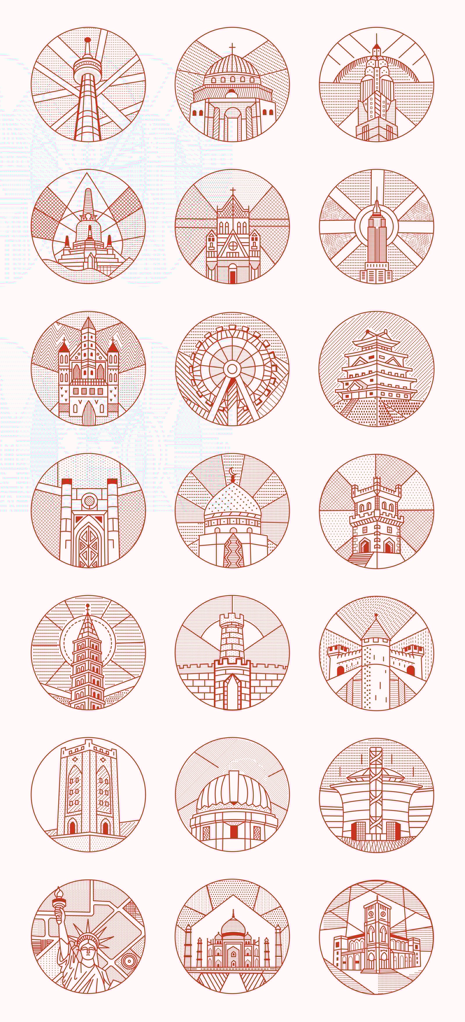 World Landmark Illustration Set