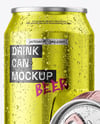 330ml Metallic Drink Cans with Condensation Drops Mockup