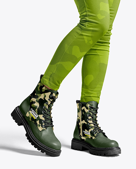 Combat Boots on Women's Legs with Leggings Mockup - Apparel mockups