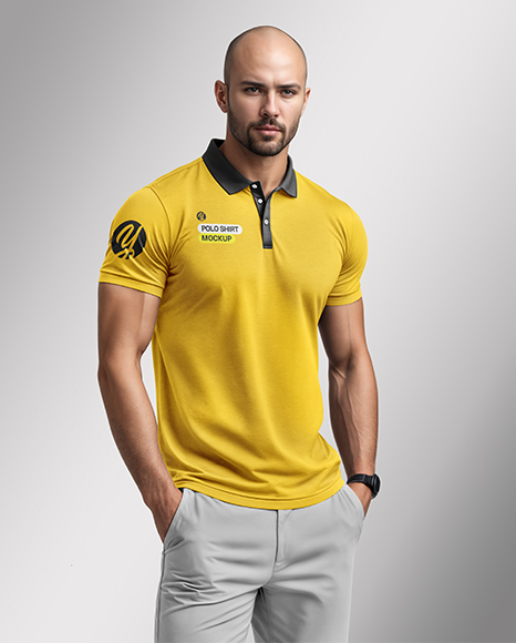 A Man Wearing a Polo Shirt and Pants Mockup
