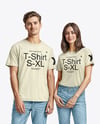 A Young Man and a Young Woman Wearing T-shirts and Jeans Mockup