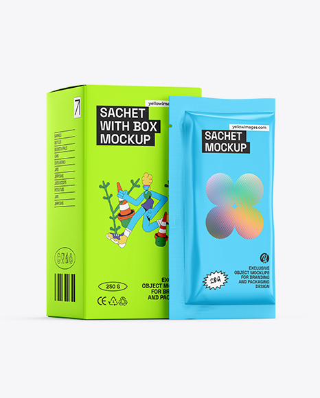 Sachet with Box Mockup