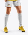 Woman Wearing Soccer Jersey and Shorts Mockup