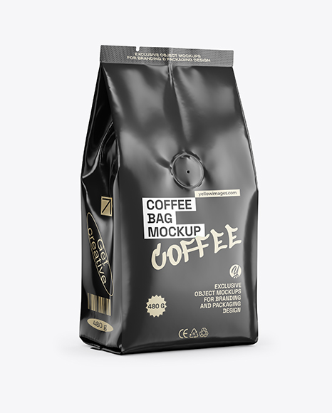 Glossy Coffee Bag Mockup – Half Side view