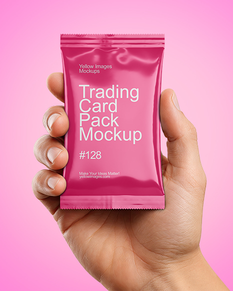 Glossy Trading Card Pack in a Hand Mockup