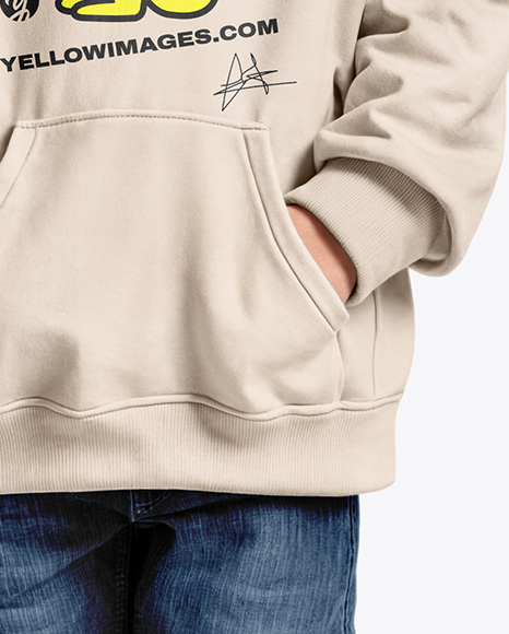 Boy Wearing a Hoodie and Beanie Hat Mockup