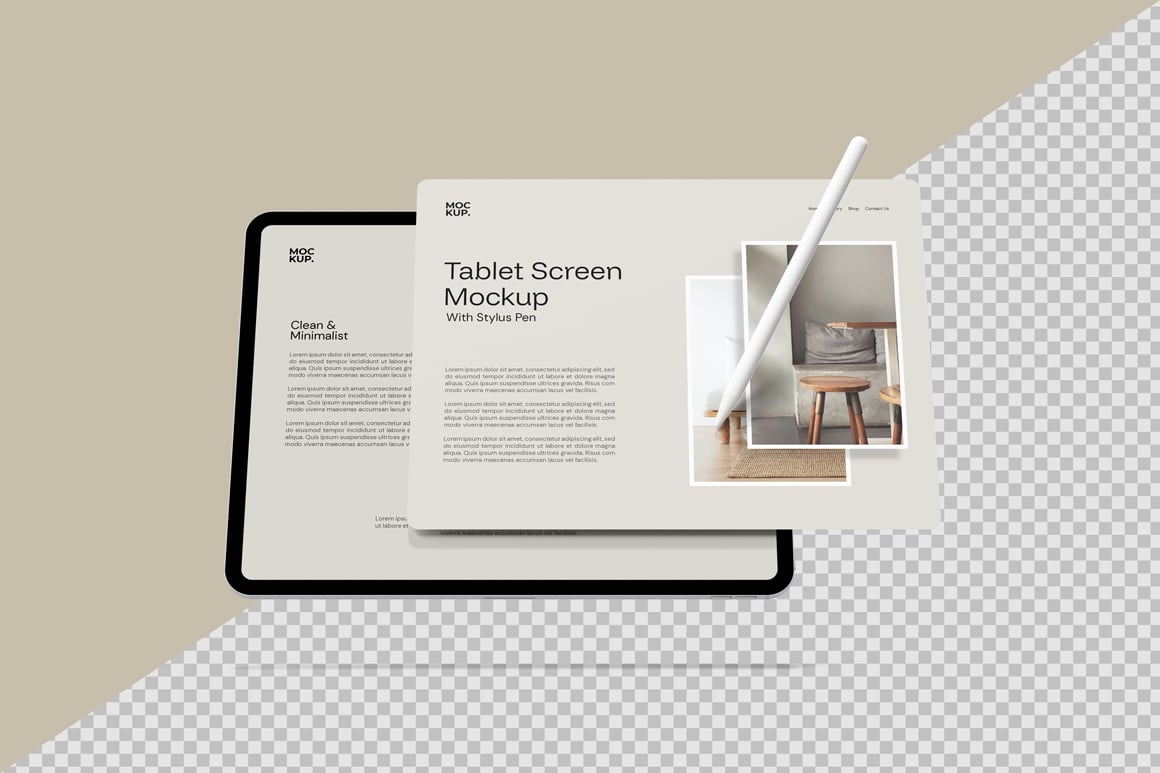 Landscape Tablet Screen Mockup With Stylus Pen