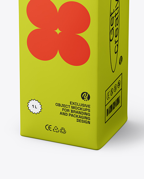 1L Carton Drink Box Mockup - Half Side view