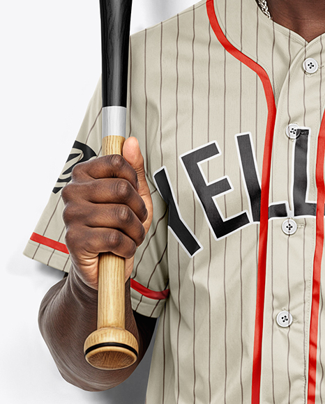 Afro-American Baseball Player Wearing a Jersey and Cap Holding a Bat Mockup
