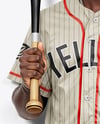 Afro-American Baseball Player Wearing a Jersey and Cap Holding a Bat Mockup