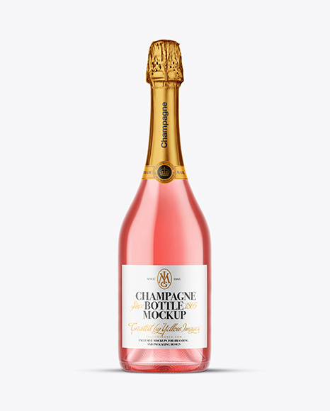 Clear Glass Pink Champagne Bottle Mockup