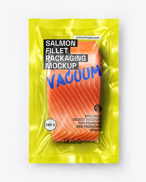 Clear Plastic Flow-Pack with Salmon Fillet Steak Mockup
