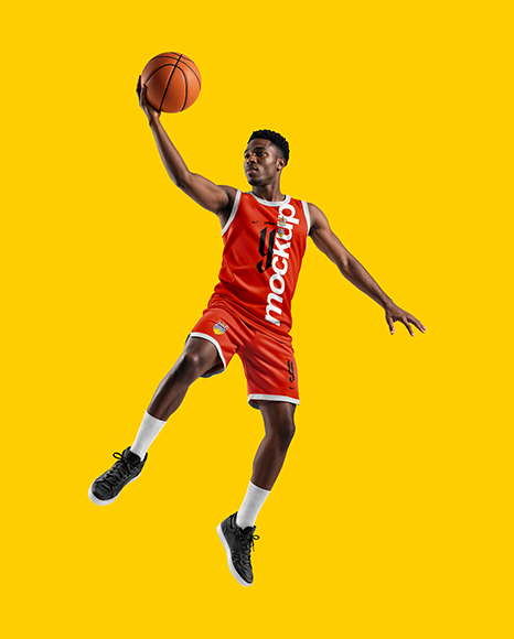 Afro-American Basketball Player Wearing Full Basketball Uniform Mockup