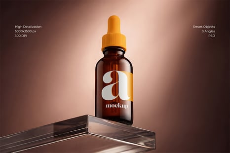 Amber Dropper Bottle Mockup Set - Product Mockups