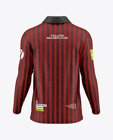 Men's Heather Long Sleeve Polo Shirt Mockup - Back View