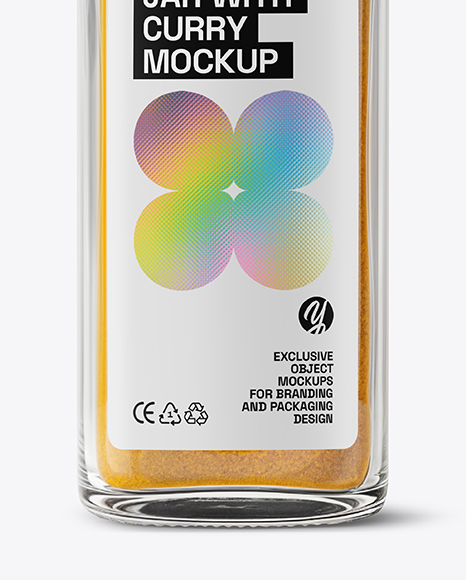 Clear Glass Square Jar with Curry Mockup