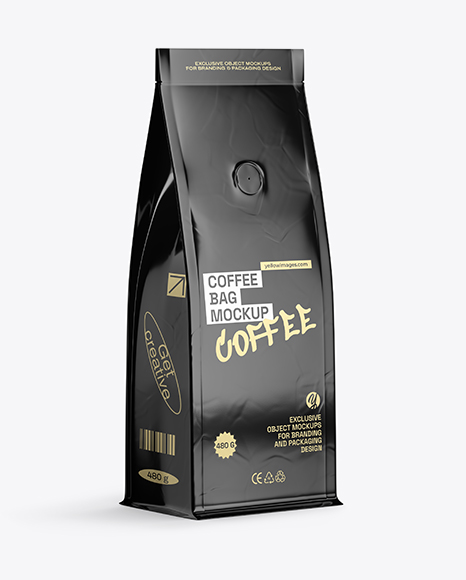 Glossy Coffee Bag Mockup - Half Side view
