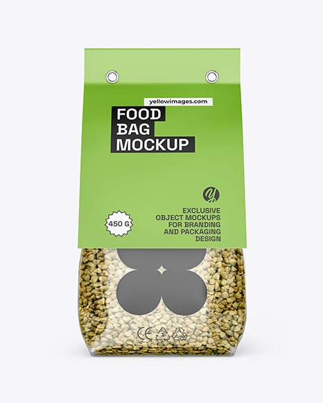 Transparent Package with Green Buckwheat Mockup - Cereal box mockup