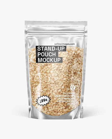 Clear Stand-Up Pouch w Oatmeal Mockup - Packaging mockups