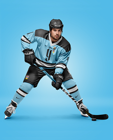 Man Wearing Full Ice Hockey Uniform Mockup