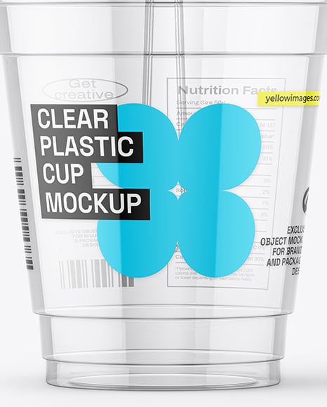 Clear Plastic Dessert Cup with Fork Mockup