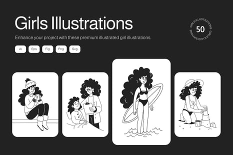 Girl Illustration Art Set - Graphics