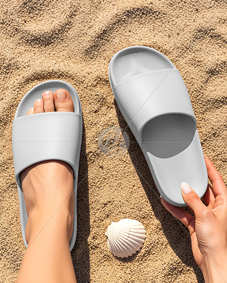 Slide Sandals on Women's Legs Mockup