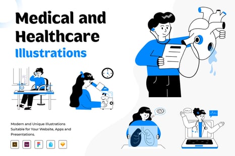 Medical & Healthcare Flat Illustration Set - Graphic Design Assets