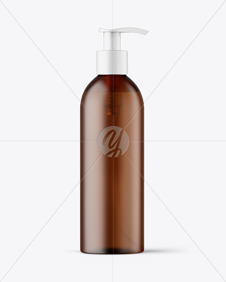 Frosted Amber Cosmetic Bottle with Pump Mockup