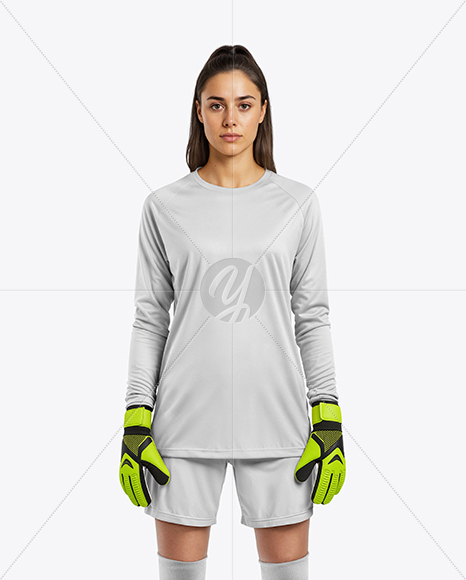 Female Goalkeeper Wearing Long Sleeve Soccer Jersey Mockup