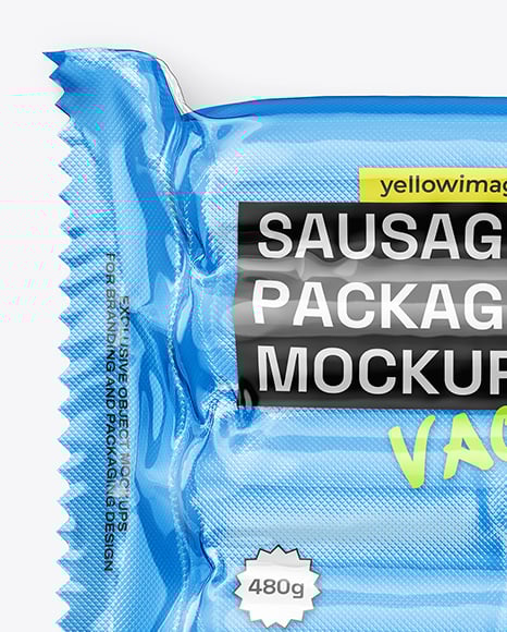 Glossy Plastic Flow-Pack with Sausages Mockup