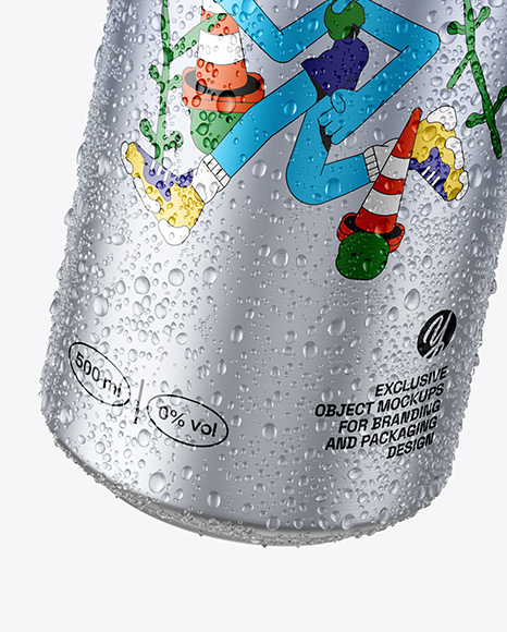 500ml Aluminium Can With Water Drops Mockup